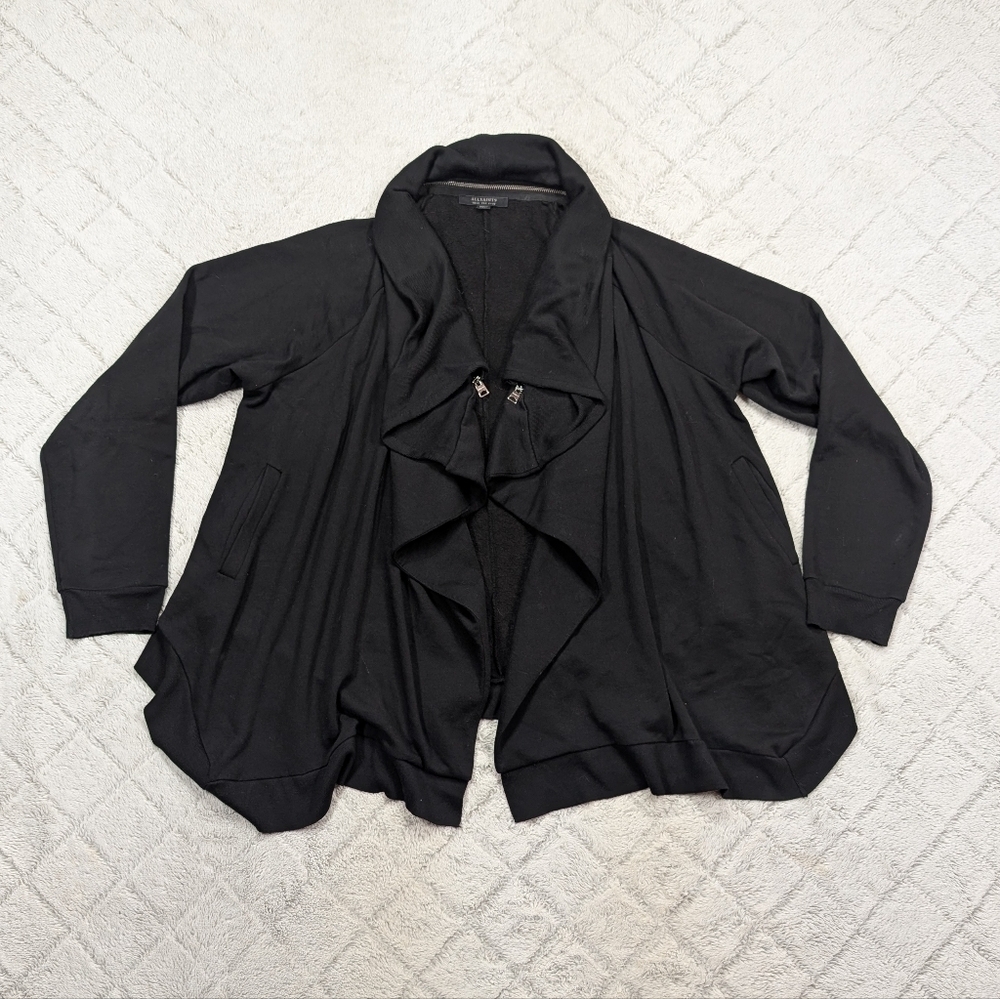 Allsaints Jacket Womens 6 Black Callie Jersey Cardigan Flowy Cozy Casual